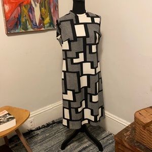 Mid century modern a line sleeveless geometric houndstooth dress. Handmade 4real